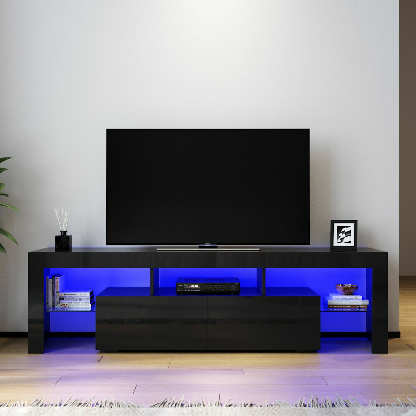 TV Cabinet Entertainment Unit Stand RGB LED Gloss Light Wood Storage Stand