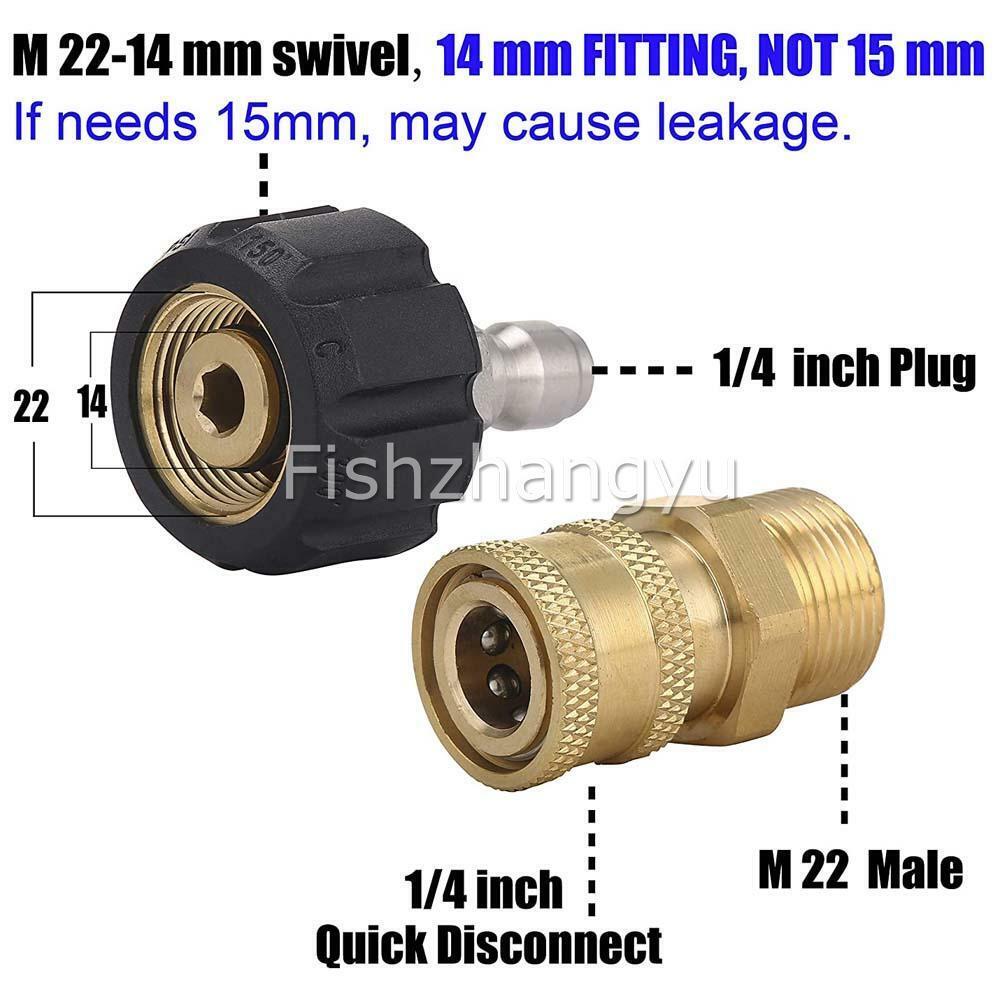 1/4" M22 High Brass Pressure Washer Adapter Set Swivel Quick Connect Kit Outdoor