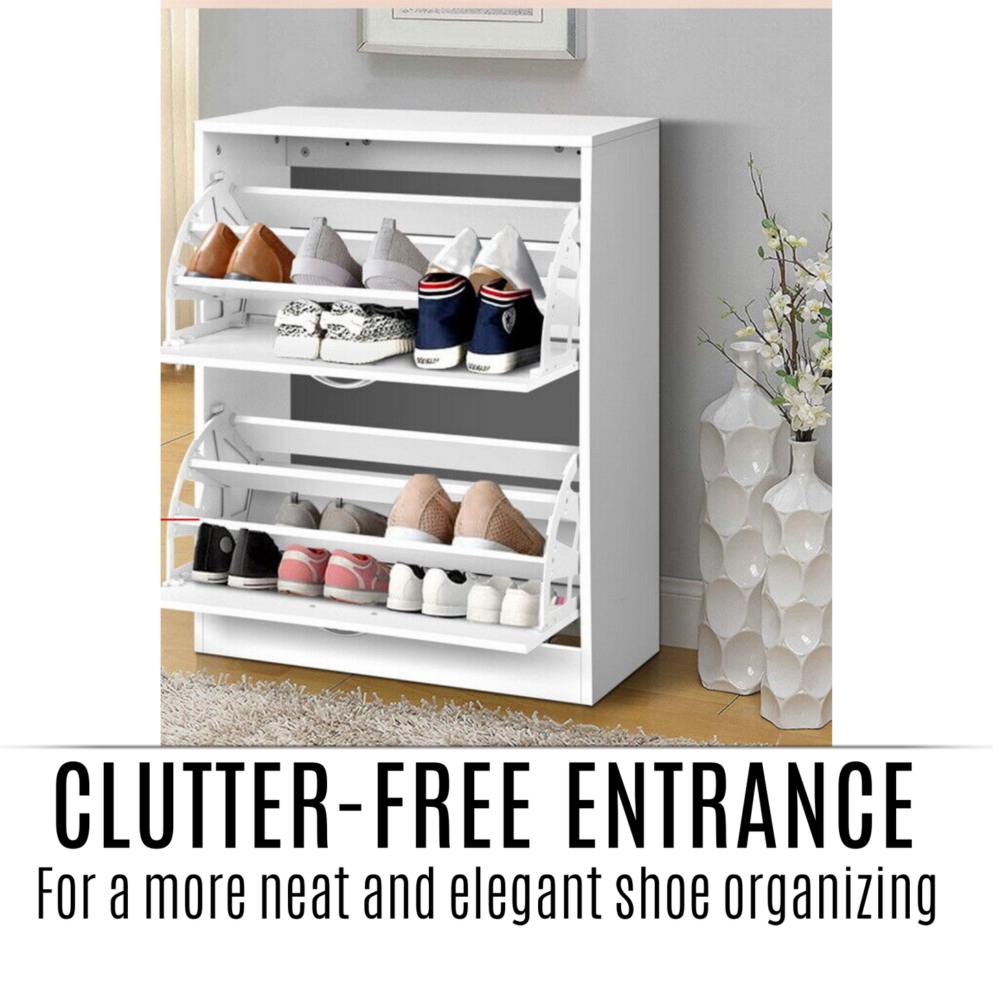 Artiss Shoe Cabinet Shoes Storage Rack 24 Pairs Wooden Organiser Shelf Cupboard