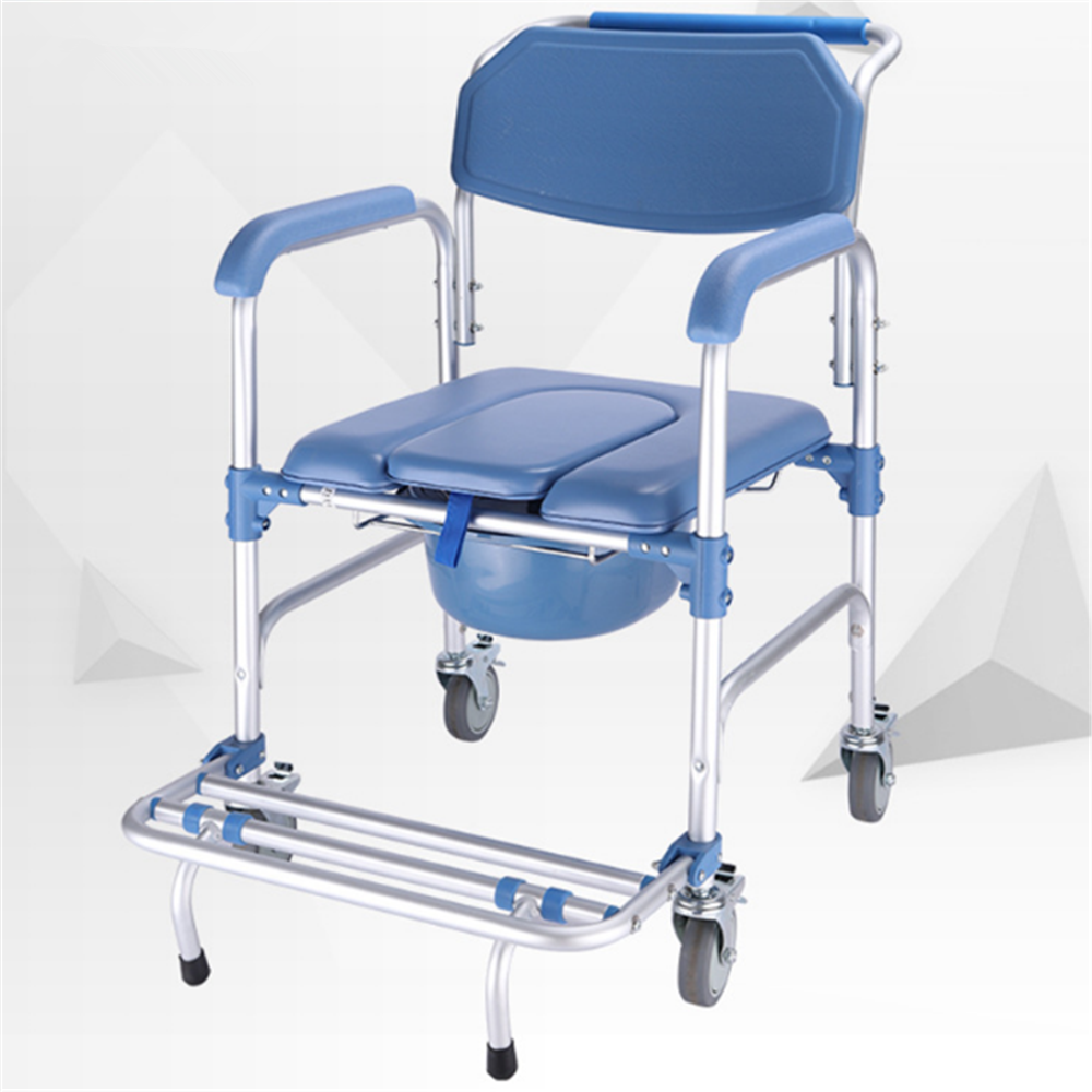 Mobile Shower Toilet Commode Chair Bathroom Bedside Aluminum Wheelchair Footrest