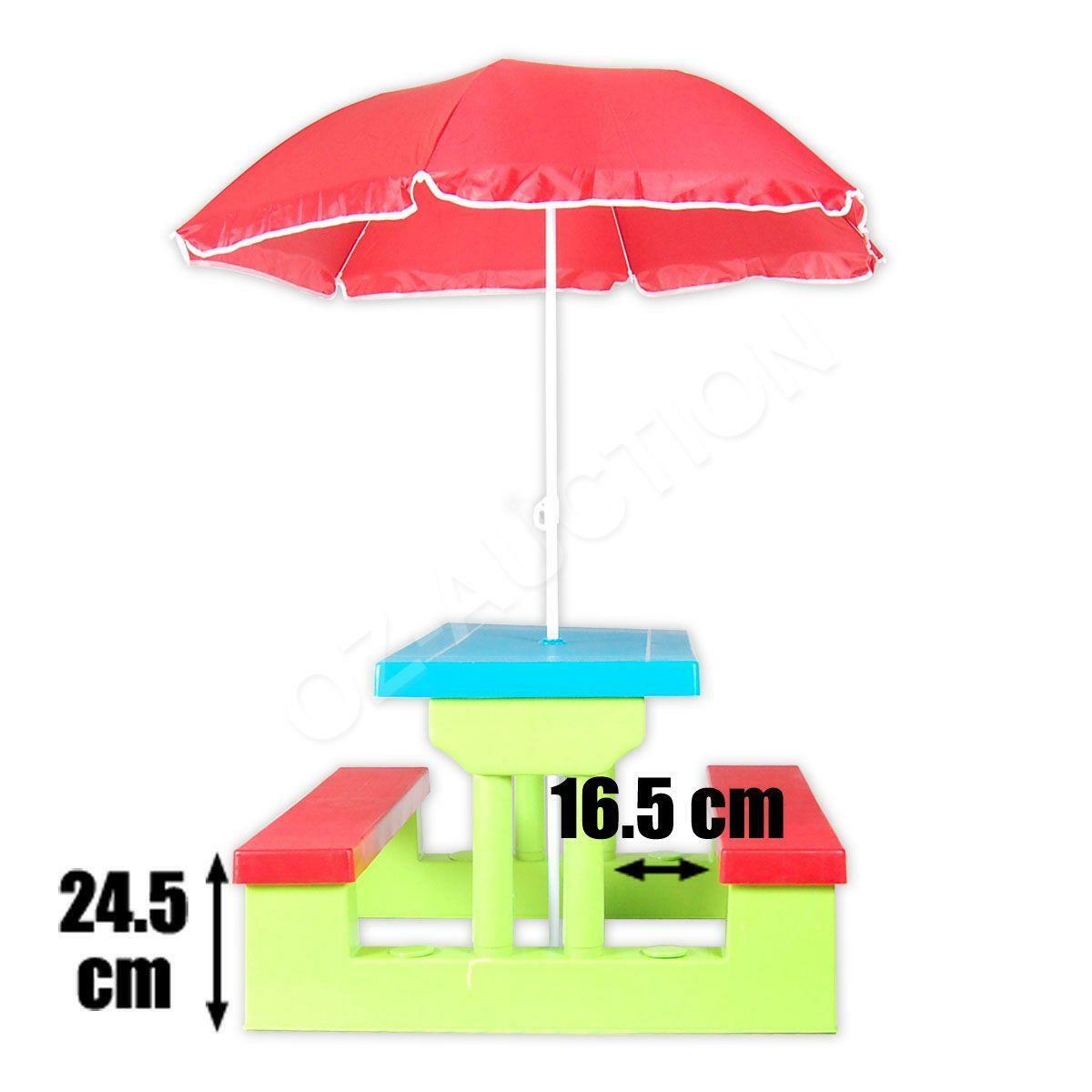 Multi-Colour Kids Picnic Table w/Umbrella Outdoor Indoor Play Bench Chair Set