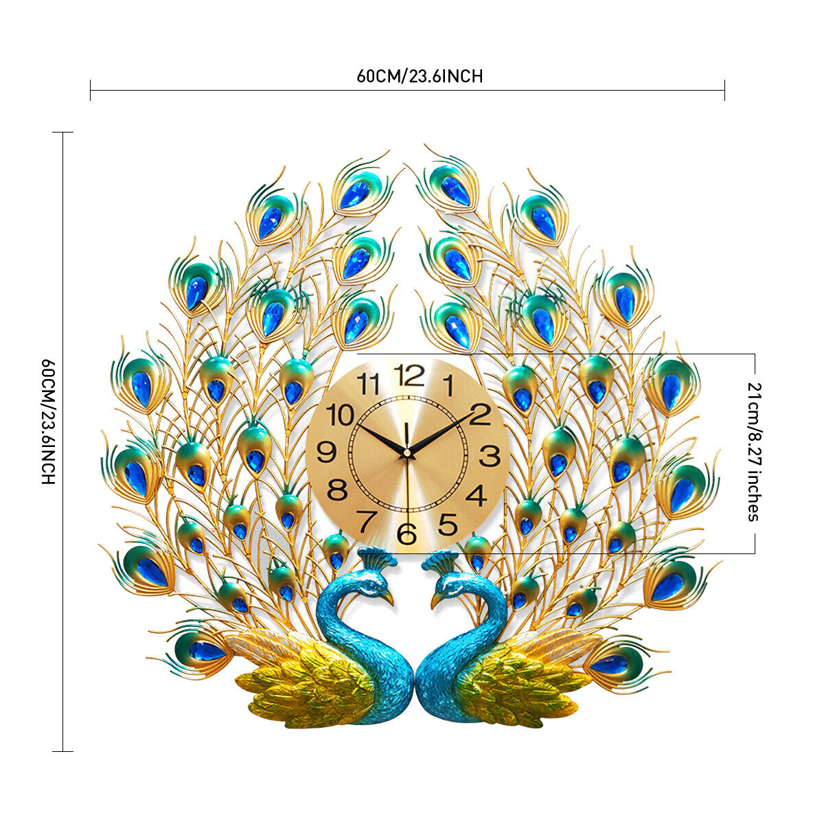 3D Peacock Wall Clock Quartz Creative Personality Modern Art Living Room Decor