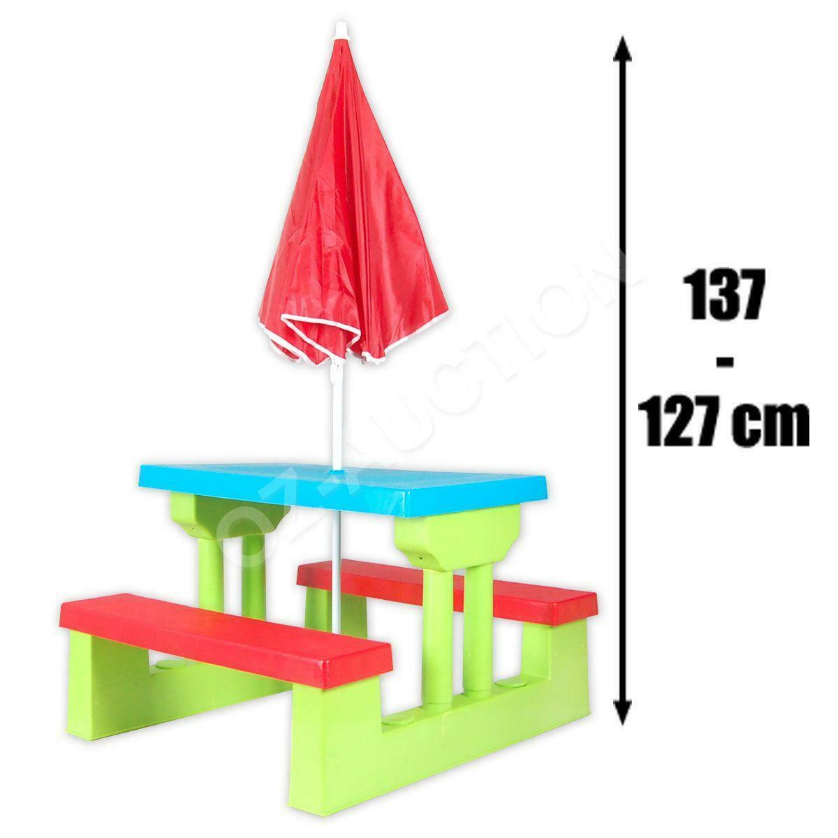 Multi-Colour Kids Picnic Table w/Umbrella Outdoor Indoor Play Bench Chair Set