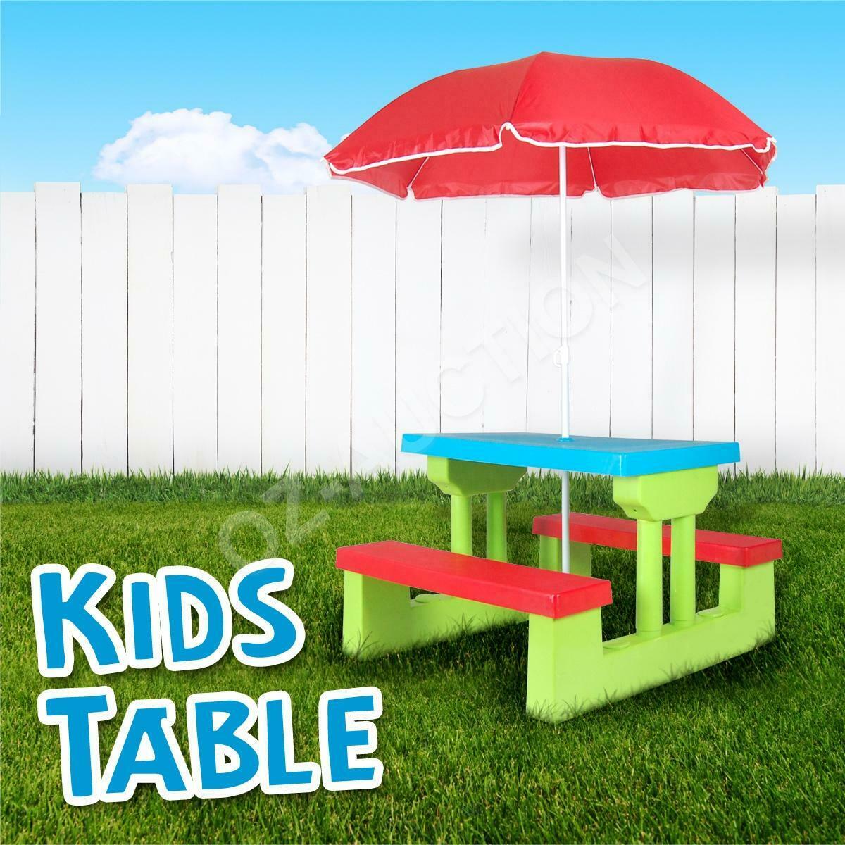 Multi-Colour Kids Picnic Table w/Umbrella Outdoor Indoor Play Bench Chair Set