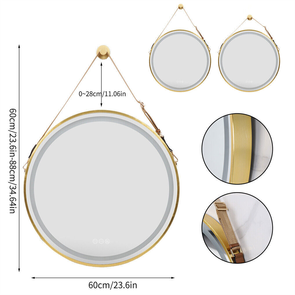 LED Bathroom Mirror Wall Hanging Round Black/Gold Make Up Mirrors w/ Metal Frame