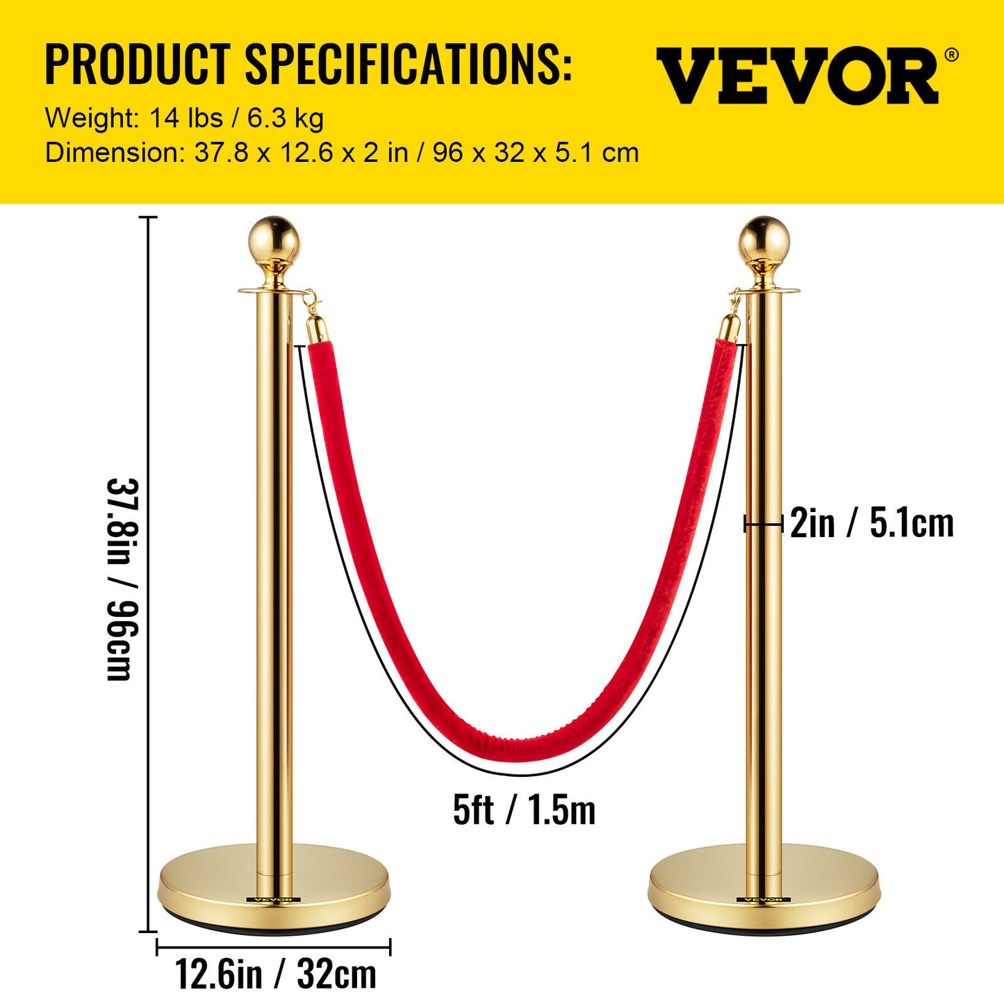 VEVOR 4x Queue Barriers + 3 Ropes Exhibition Crowd Control Bollards Stanchion