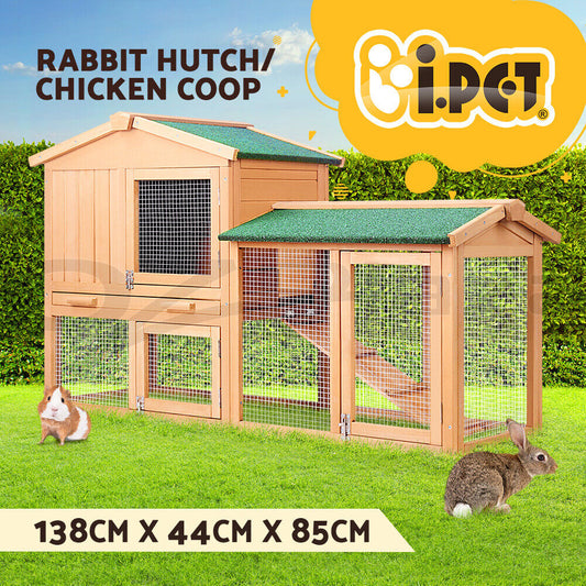 Rabbit Hutch Chicken Coop Hutches Large Run Wooden Cage House Outdoor