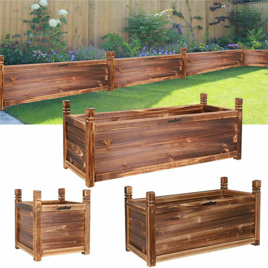 Outdoor Wooden Garden Raised Bed Flowers Herbs Pot Planter Box Porch Patio Decor