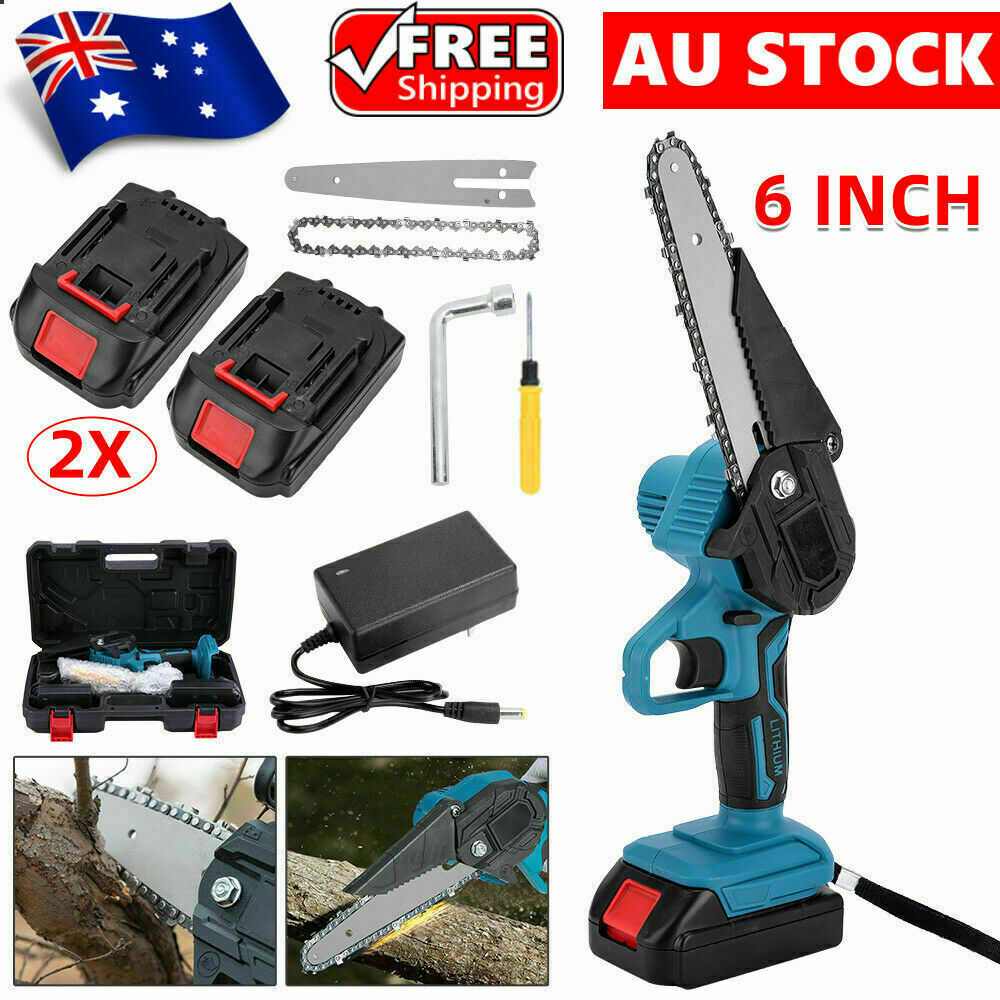 6" Rechargeable Electric Mini Cordless Chainsaw 1/2X Battery-Powered Wood Cutter