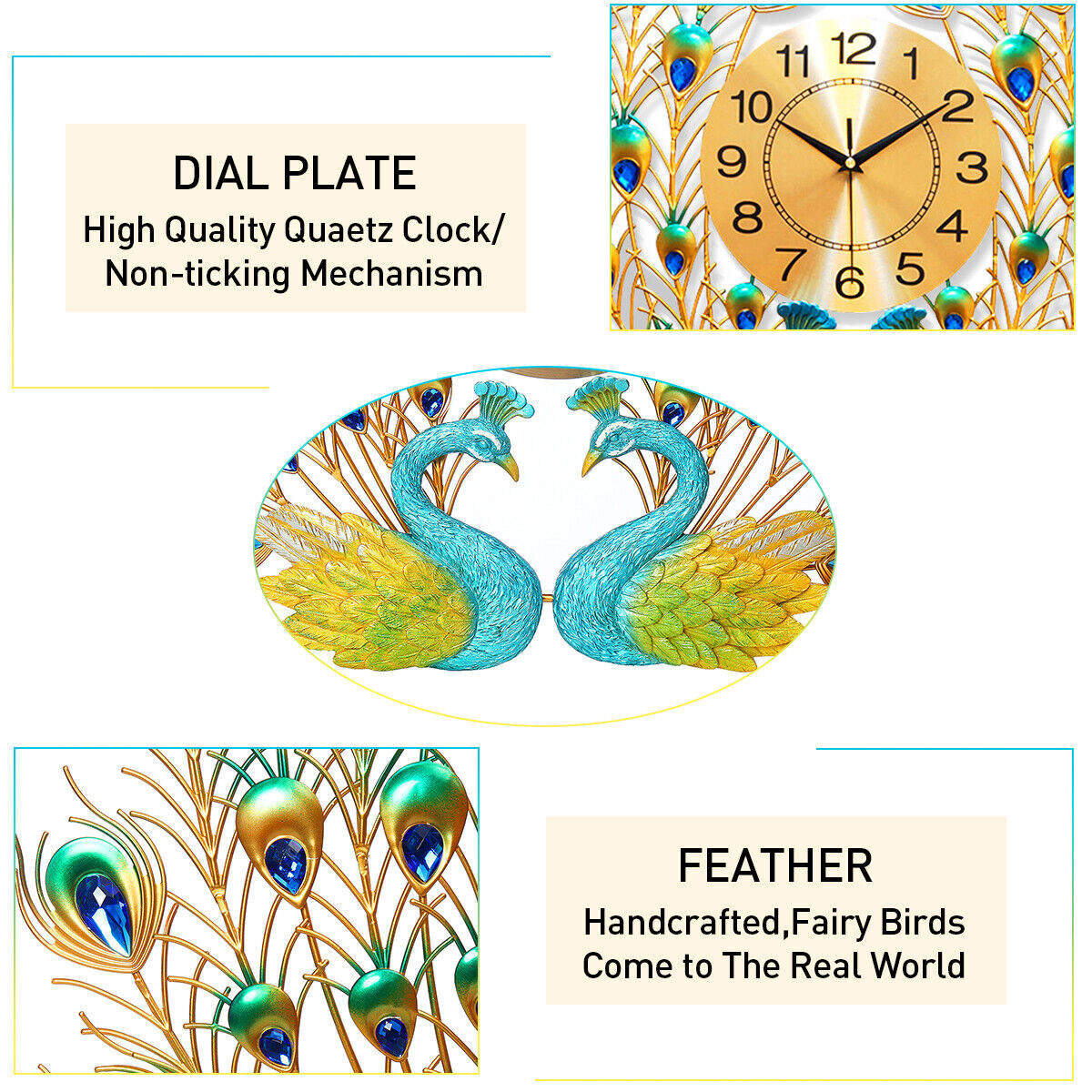 3D Peacock Wall Clock Quartz Creative Personality Modern Art Living Room Decor