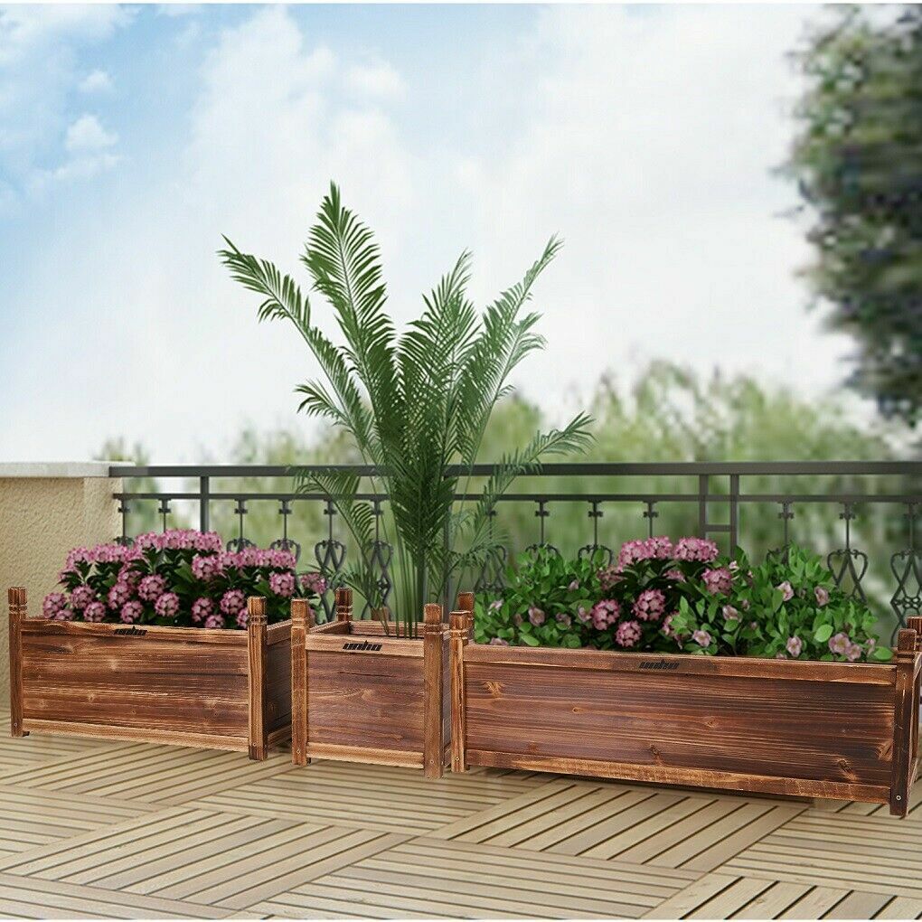 Outdoor Wooden Garden Raised Bed Flowers Herbs Pot Planter Box Porch Patio Decor