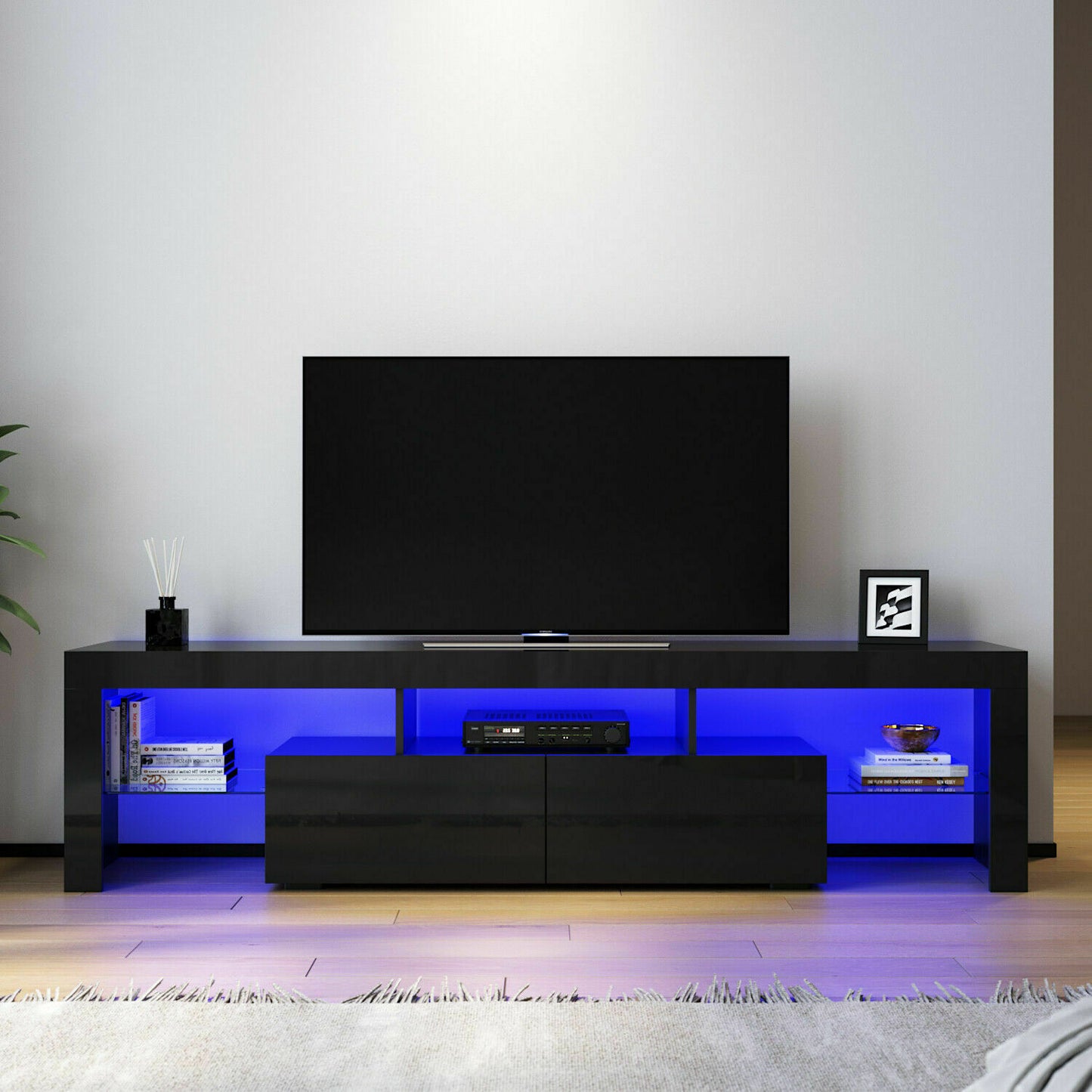 TV Cabinet Entertainment Unit Stand RGB LED Gloss Light Wood Storage Stand