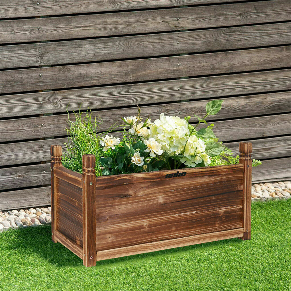 Outdoor Wooden Garden Raised Bed Flowers Herbs Pot Planter Box Porch Patio Decor