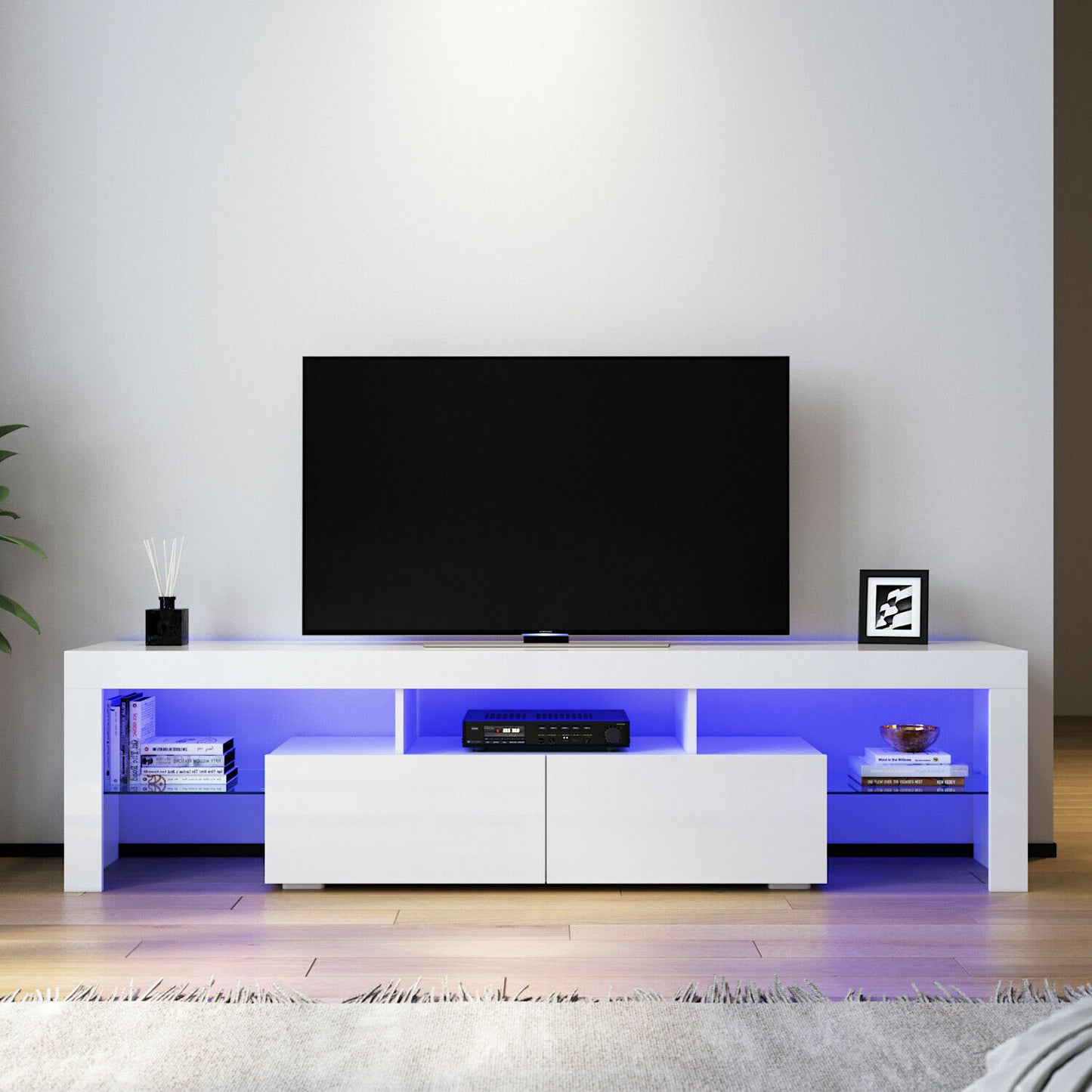 TV Cabinet Entertainment Unit Stand RGB LED Gloss Light Wood Storage Stand