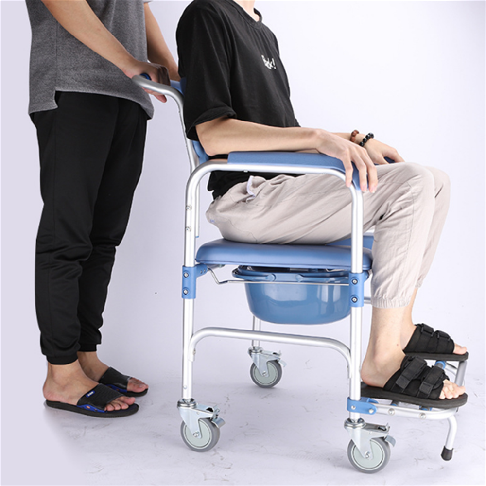 Mobile Shower Toilet Commode Chair Bathroom Bedside Aluminum Wheelchair Footrest