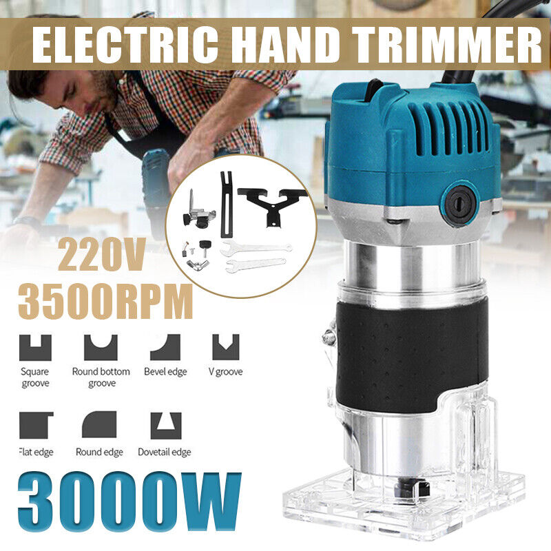 1/4'' 3000W Woodworking Electric Router Hand Trimmer Wood Laminate Palm Jointer.