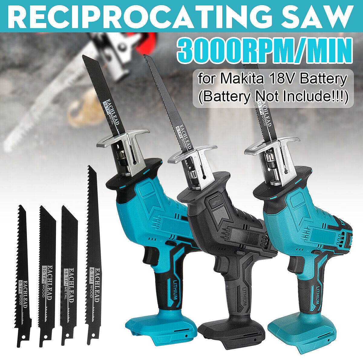 Cordless Electric Reciprocating Saw +4 Cutter Blades Tool For Makita 18V Battery