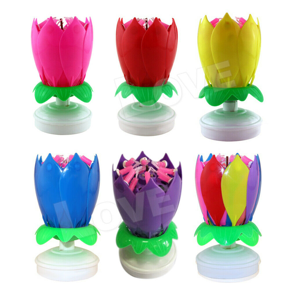 Blossom Lotus Flower Double-deck Rotating Music Birthday Candle Magic Party Cake