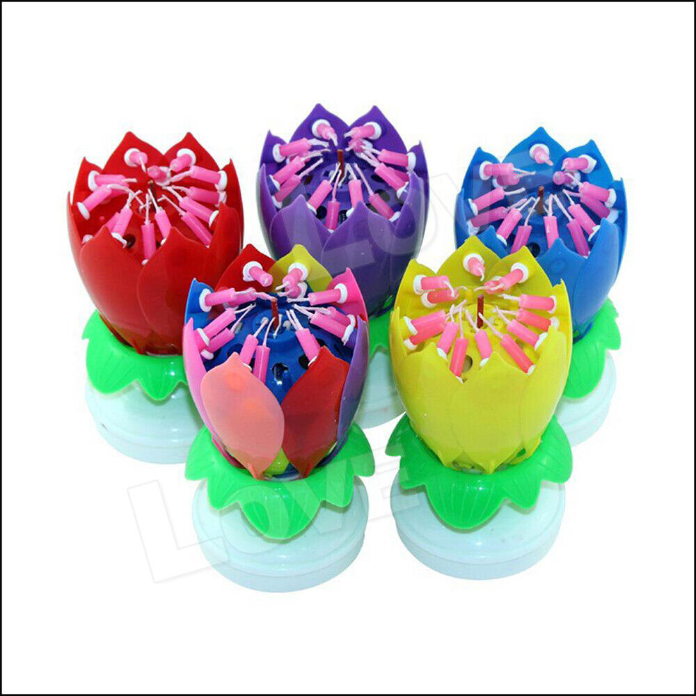 Blossom Lotus Flower Double-deck Rotating Music Birthday Candle Magic Party Cake