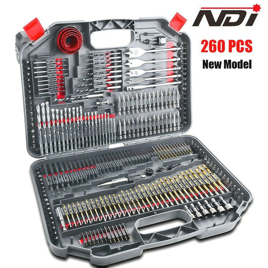 260PC COMBINATION METRIC TITANIUM DRILL BIT WOOD METAL MASONRY SET+ CASE ND-1008