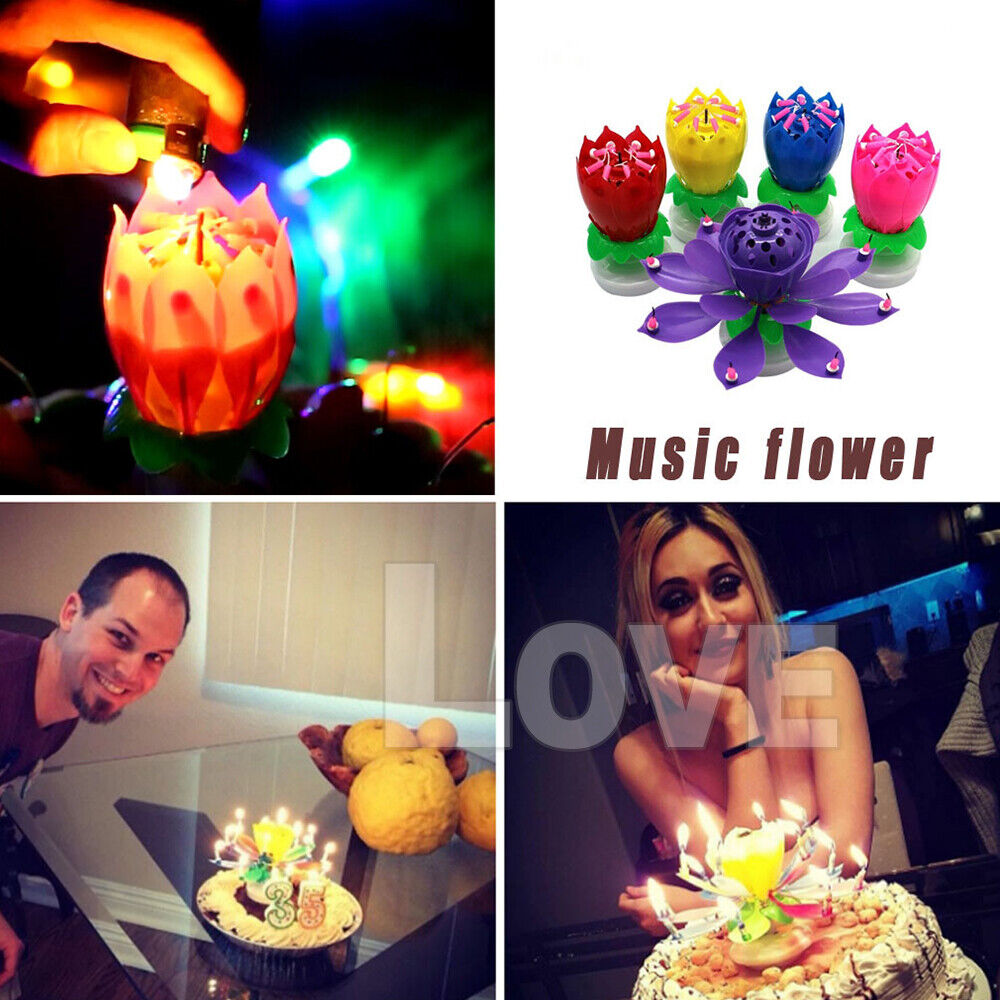 Blossom Lotus Flower Double-deck Rotating Music Birthday Candle Magic Party Cake