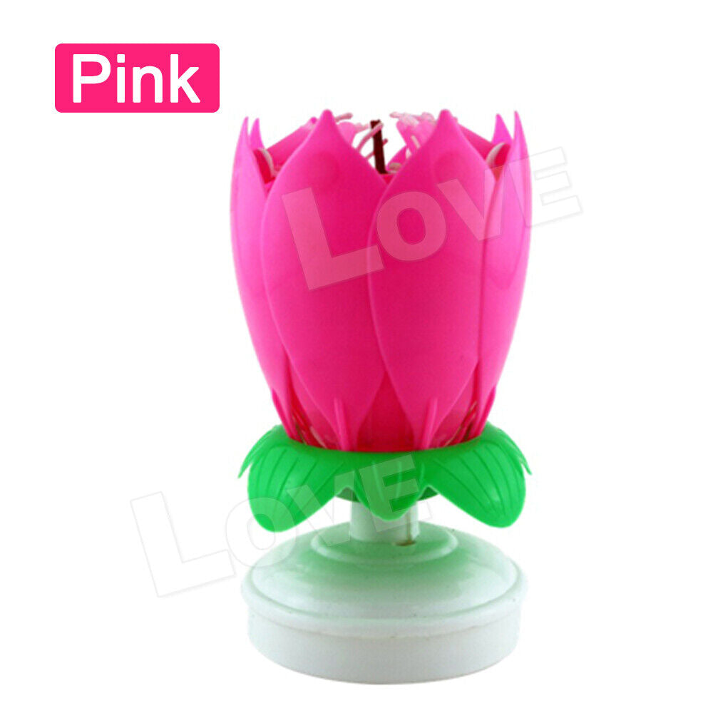 Blossom Lotus Flower Double-deck Rotating Music Birthday Candle Magic Party Cake