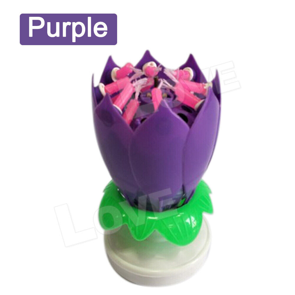 Blossom Lotus Flower Double-deck Rotating Music Birthday Candle Magic Party Cake