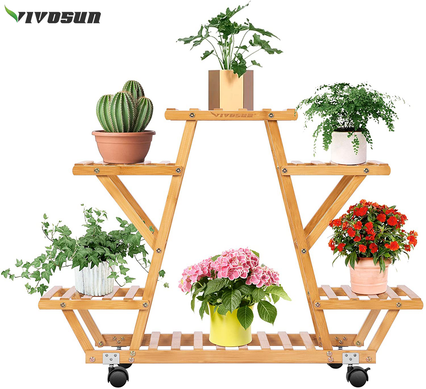 VIVOSUN 6 Tier Plant Stand Outdoor Indoor Wooden Planter Corner Pots Rack Flower