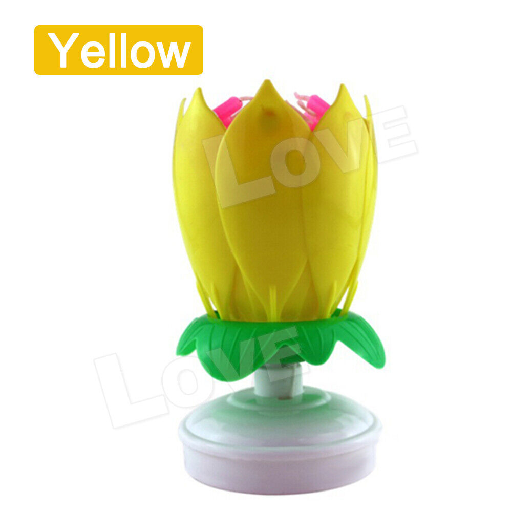 Blossom Lotus Flower Double-deck Rotating Music Birthday Candle Magic Party Cake