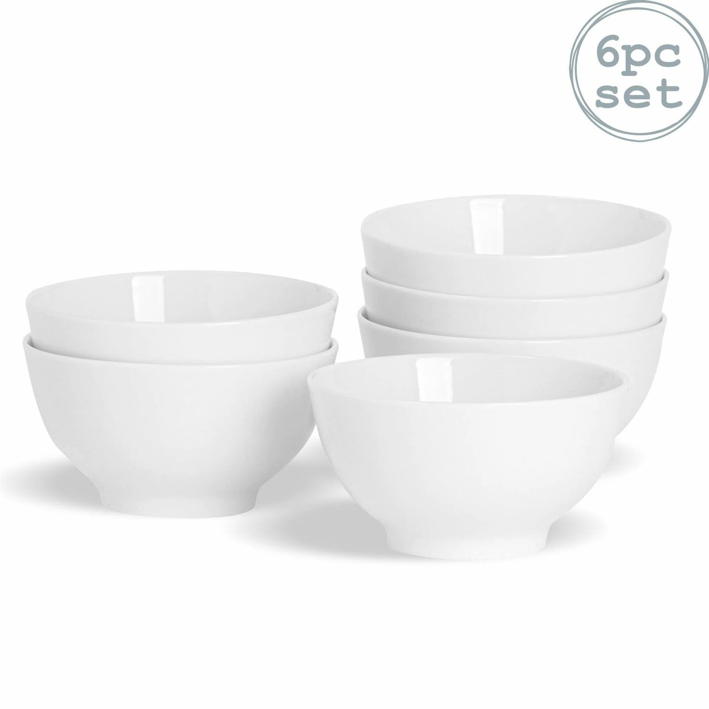 White Rice Dessert Cereal Salad Soup Bowls, Porcelain Crockery 13cm - Set of 6