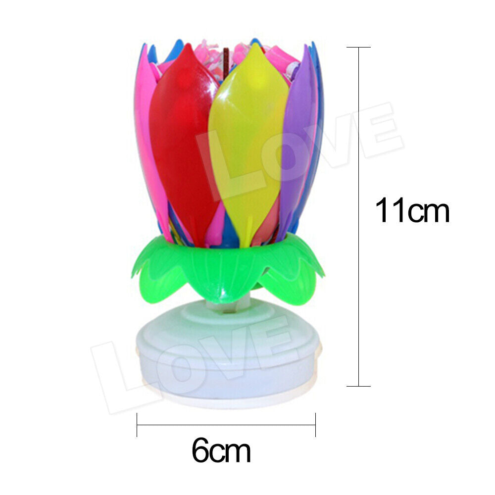 Blossom Lotus Flower Double-deck Rotating Music Birthday Candle Magic Party Cake