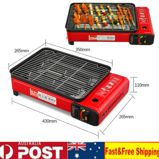 Portable Gas Stove Burner Butane BBQ Camping Gas Cooker With Non Stick Plate Red