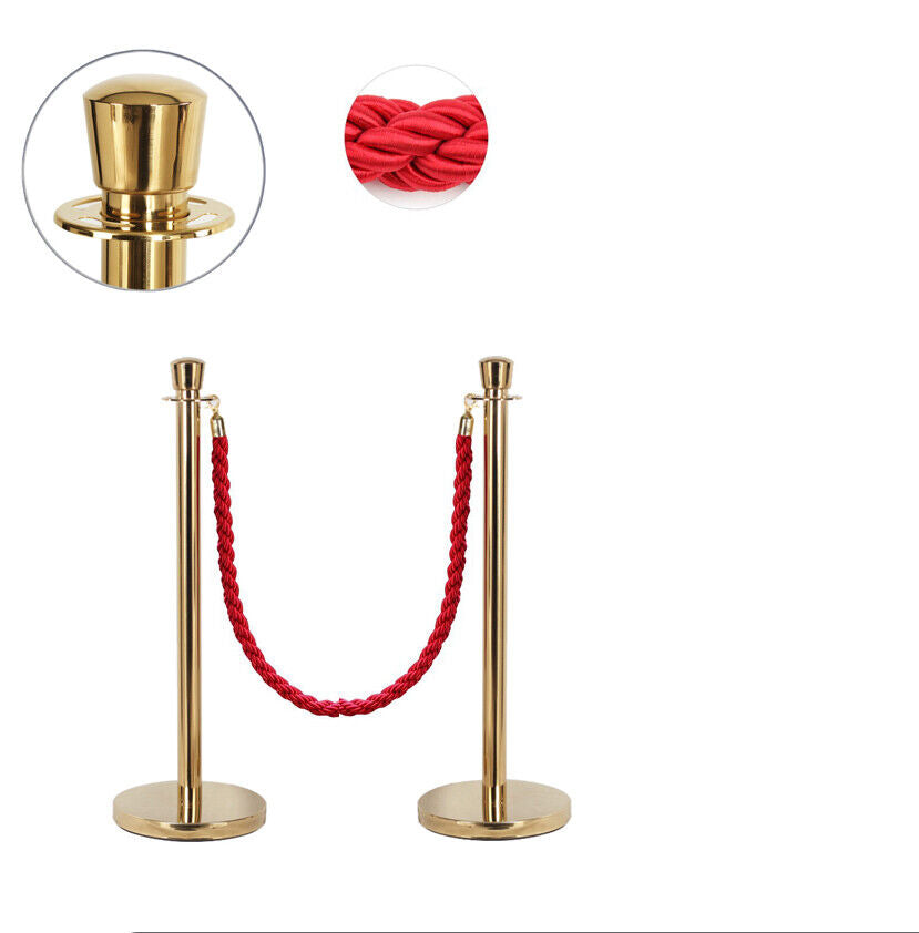 2x Queue Barriers + 1 Ropes Crowd Control Bollards(Golden POLE+RED ROPE)