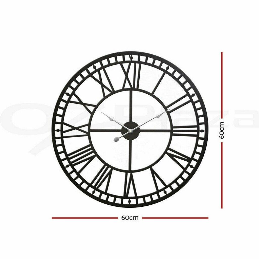 Large Wall Clock Big Roman Numeral Giant Round Face Outdoor Garden 60cm Silent