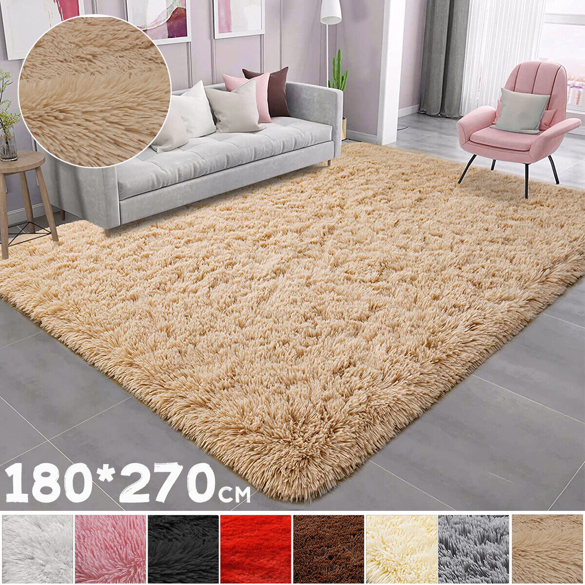 180*270cm Floor Rug Rugs Fluffy Area Carpet Shaggy Soft Large Pads Living Room