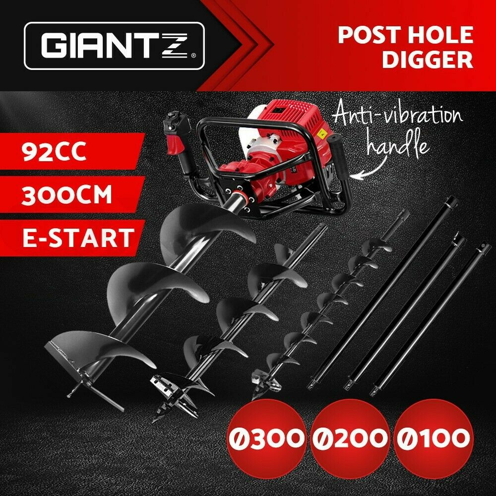 Giantz Post Hole Digger 92CC Petrol Drill Borer Fence Extension Auger Bits