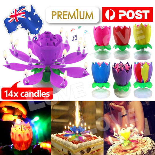 Blossom Lotus Flower Double-deck Rotating Music Birthday Candle Magic Party Cake