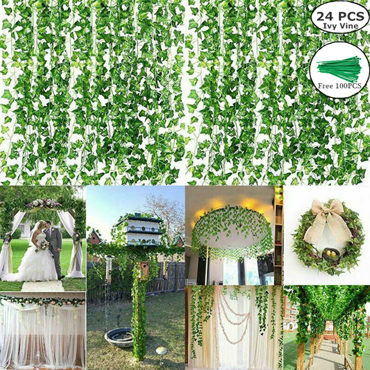 24Pcs 2M Artificial Ivy Vine Fake Foliage Hanging Leaf Garland Plant Party Decor