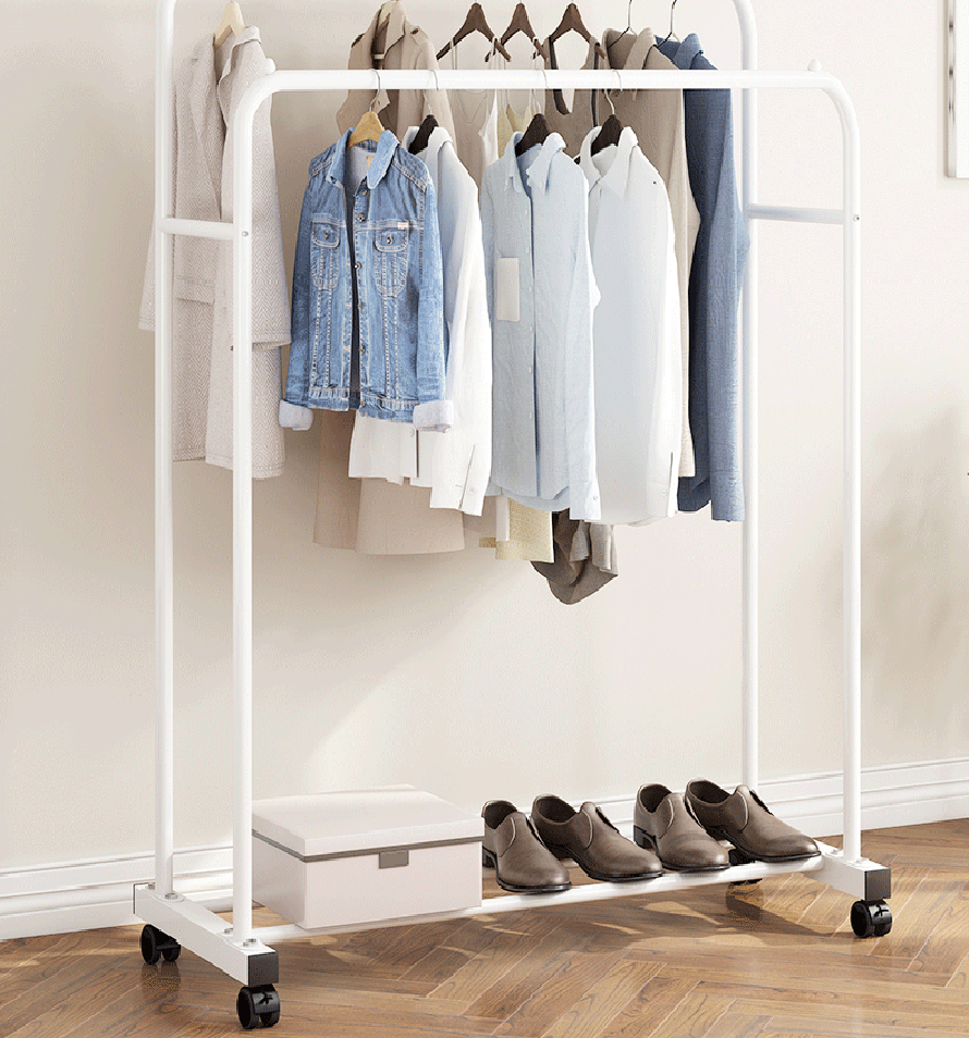 Double Rails Clothing Rack Rolling Bedroom Clothes Garment Coat Hang on Wheels