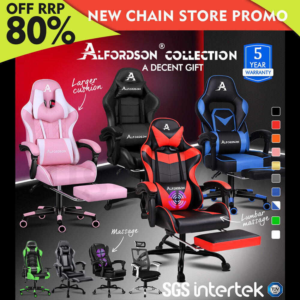 ALFORDSON Gaming Chair Office Racing Executive Footrest Computer Seat PU Leather