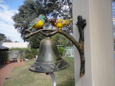 Vintage Cast Iron Hand Painted Bird On Twig Door Garden Bell