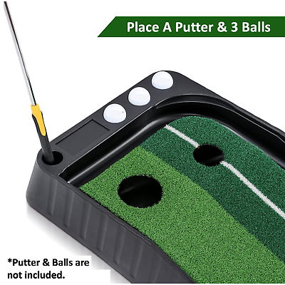 Portable Auto-Return Golf Practice Putting Mat Putter Trainer Indoors & Outdoors